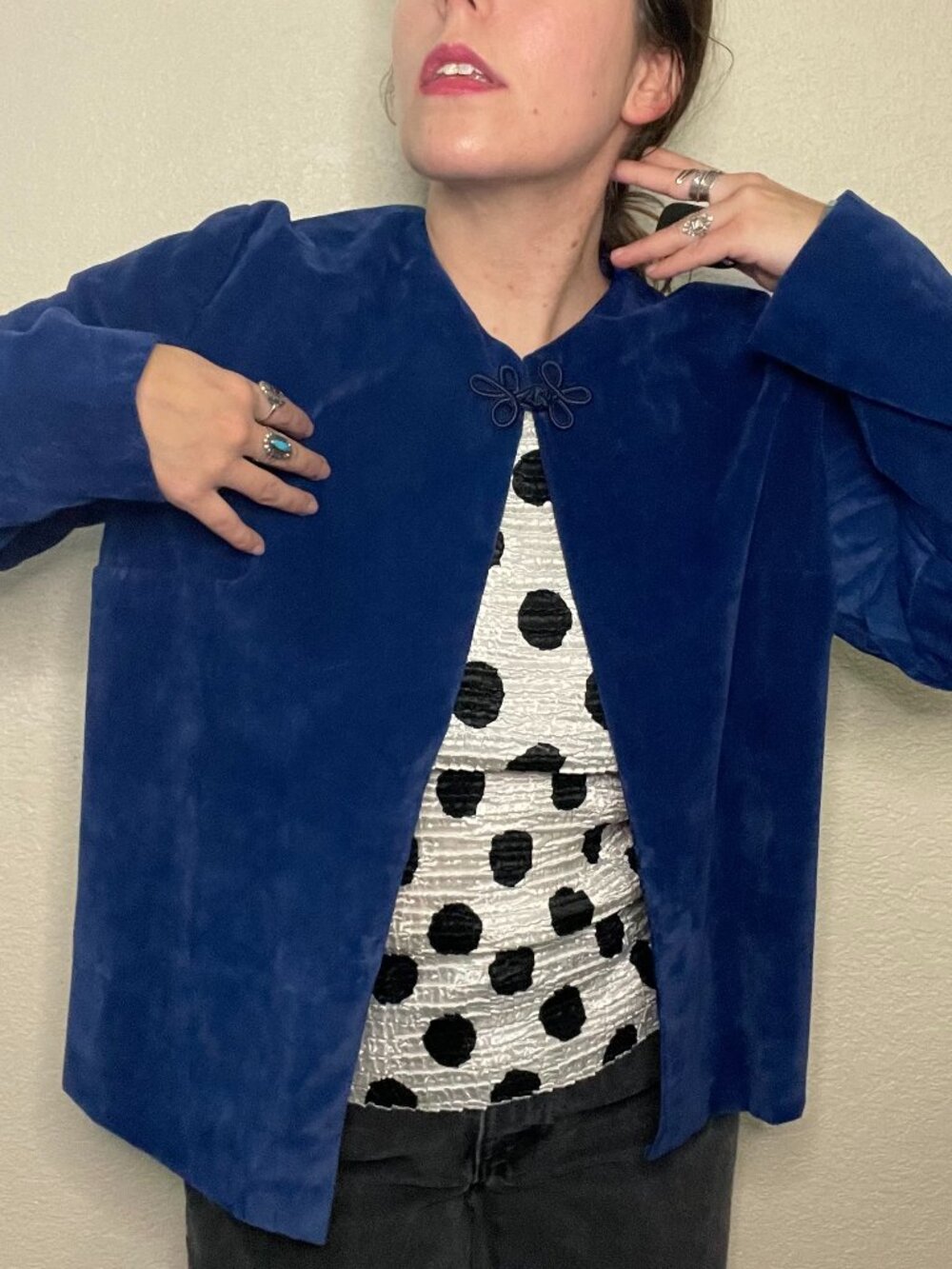 Vintage Cobalt Blue Velvet Lightweight Jacket Large